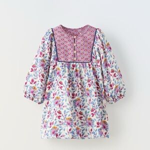 Zara Kids Long Sleeve Floral Dress with Accent Print Yoke 3-4Y